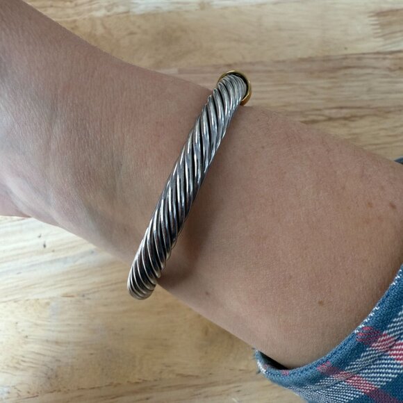 Classic Cable Twisted Wire Cuff Bracelet With Gold-Tone Ends & Clear Stone - Picture 11 of 11